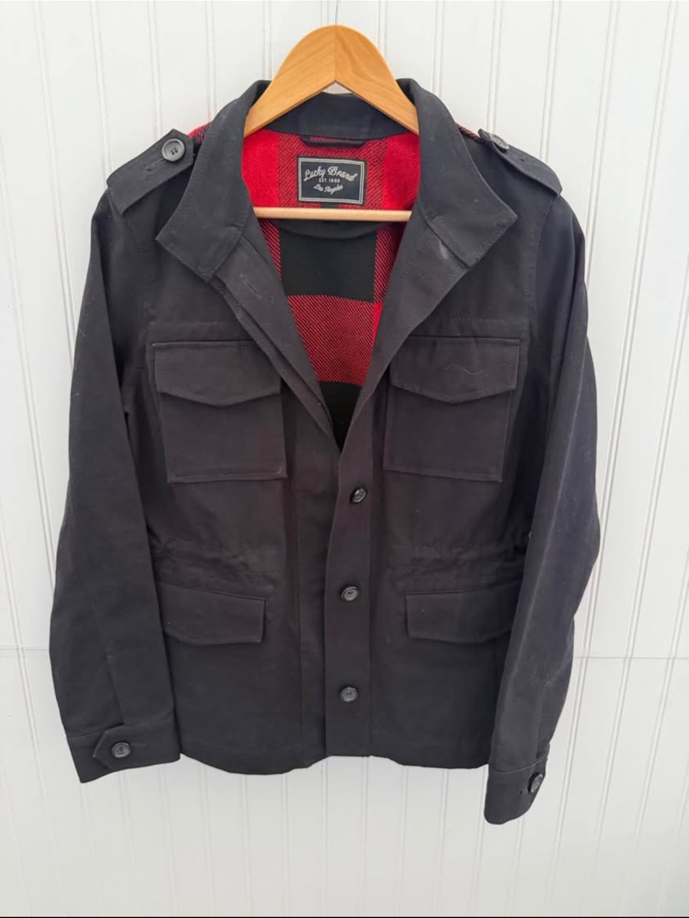 Lucky Brand Women’s Black Field Jacket with Red Plaid Lining Size Small